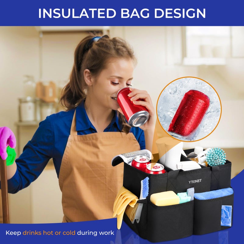 Ytonet Cleaning Caddy, Water Resistant Cleaning Supplies Organizer with Handle & Foldable Divider for Cleaners, Housekeeping Tote for Kitchen & Bathroom, Car Tool Caddy Organizer Bag, Black - Image 3