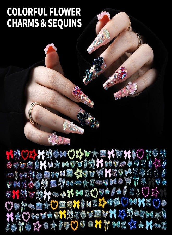 FANDAMEI FAMDAMEI 24 Grid Nail Charms, Nail Art Kit with Multi Shapes Nail Charms and Gems, Flatback AB Nail Rhinestones Gold Nail Pearls, Colorful 3D Hawaii Flowers Nail Jewels for DIY Nail Design for Crafts - Image 3