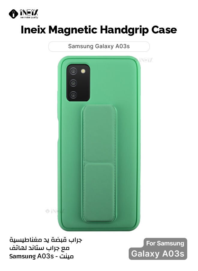 إينيكس جراب حماية 3 في 1 مغناطيسي ذو مسند للهاتف وسوار لأصابع اليد لهاتف سامسونج جلاكسي A03s نعناعي - Image 1