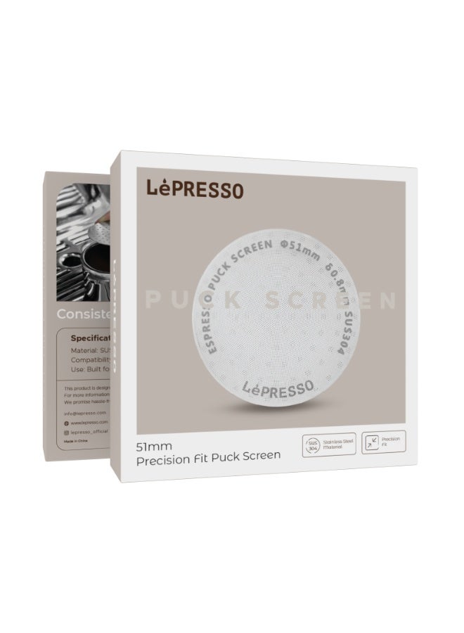 LePRESSO 51mm Precision Fit Puck Screen / Built for Heavy Daily Use / Espresso Portafilter Lower Shower Screen / Stainless Steel - Silver - Image 2