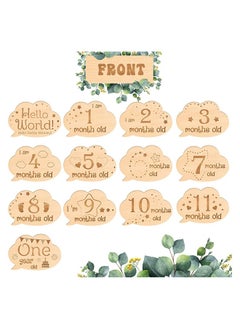 Gonice 13 Pieces Baby Monthly Baby Milestone Wooden Cards  - Image 2