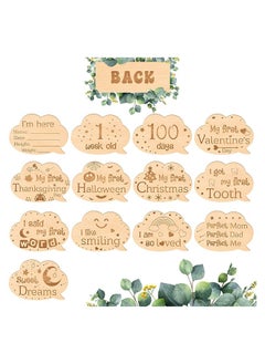 Gonice 13 Pieces Baby Monthly Baby Milestone Wooden Cards  - Image 3