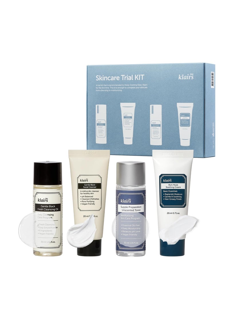 DearKlairs [DearKlairs] Skincare Trial Kits, Valentine's Galentine's Day Gifts, 4 minis, cleansing oil, cleanser, toner, cream, Travel must haves, Gifts for Women, mom 