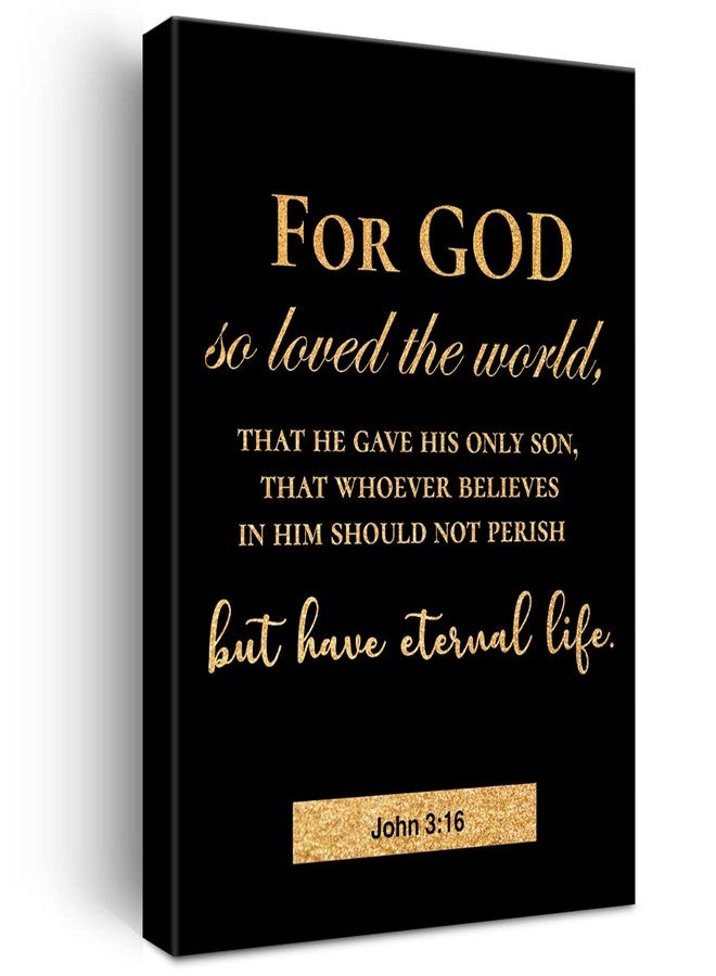 JerLoe Christian Gold Foil Canvas Wall Art Motivational John 3:16 For God So Loved the World Print Framed Canvas Painting Artwork Home Decor Gifts 12x15 Inch - Image 1