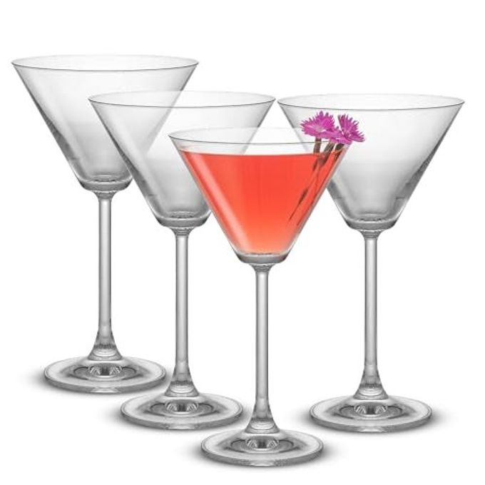 JoyJolt Olivia Glasses Set of 4, 9.4 oz Crystal Glasses for Espresso Martini, Margarita, Cosmopolitan, Manhattan, Timeless Stemmed Glasses