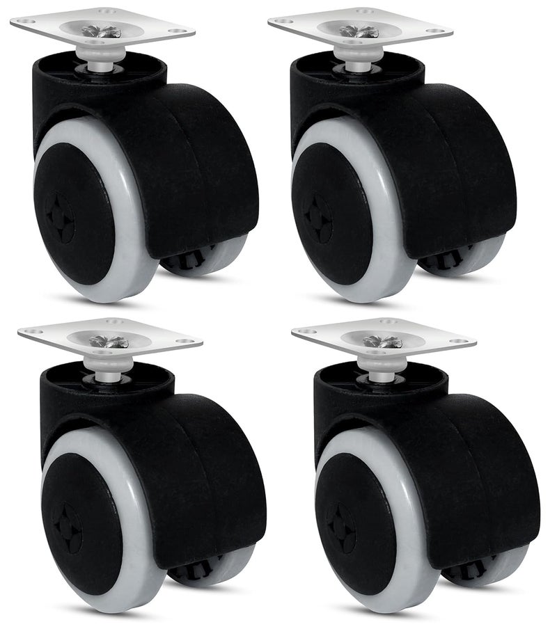Caneuf Heavy Duty Caster Wheels Set of 4 – 2" Swivel Plate Casters with Dual Wheels | Silent Rolling, Floor-Safe Rubber Casters for Furniture, Office Chairs, Equipment, Cabinet, Workbench - Image 1
