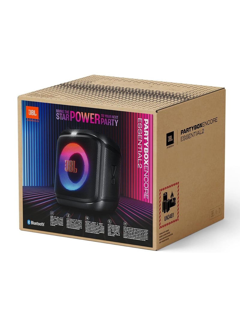 جي بي إل PartyBox Encore Essential 2 – مكبر صوت بلوتوث محمول، مقاوم للماء، صوت عميق، 12 ساعة تشغيل، شحن USB-C، تأثيرات ضوئية LED - Image 2