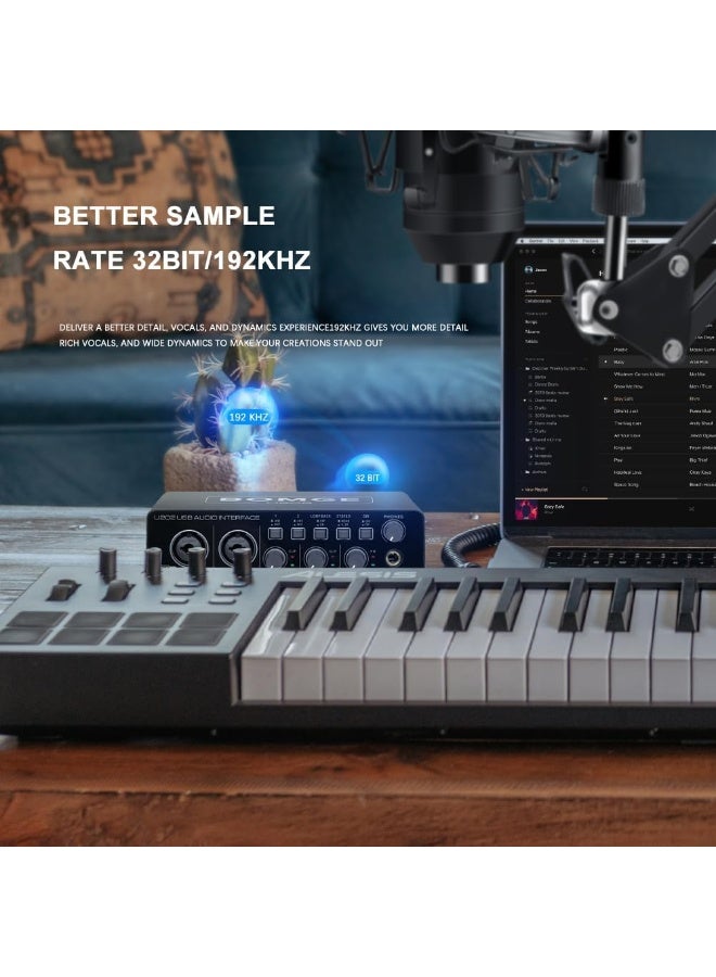 BOMGE U202 USB Audio Interface 32-Bit 192kHz with Dual XLR Inputs and 48V Phantom Power - Image 5