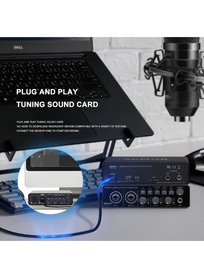 BOMGE U202 USB Audio Interface 32-Bit 192kHz with Dual XLR Inputs and 48V Phantom Power - Image 4