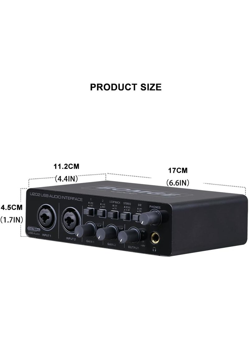 BOMGE U202 USB Audio Interface 32-Bit 192kHz with Dual XLR Inputs and 48V Phantom Power - Image 2