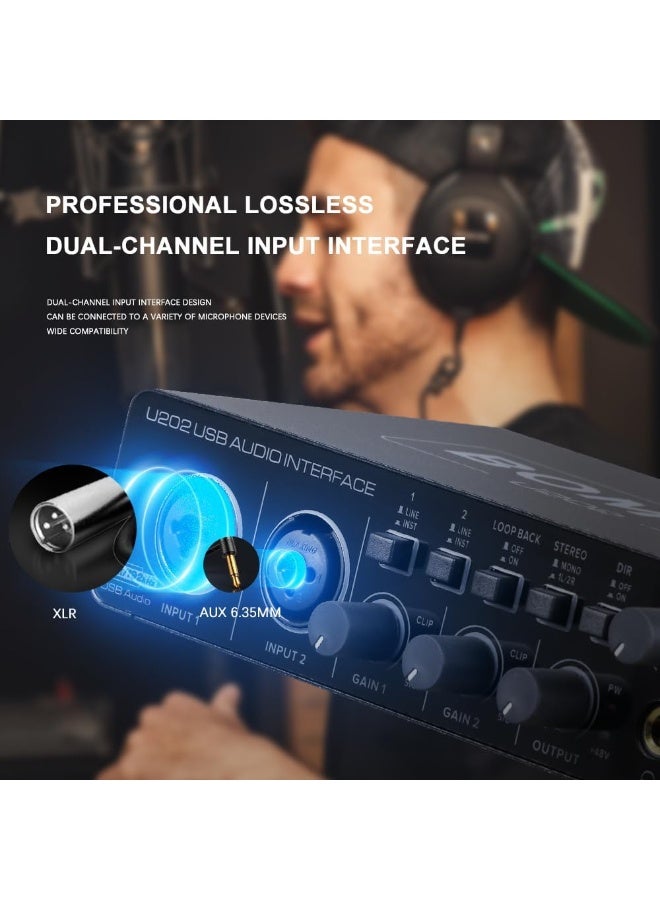BOMGE U202 USB Audio Interface 32-Bit 192kHz with Dual XLR Inputs and 48V Phantom Power - Image 3