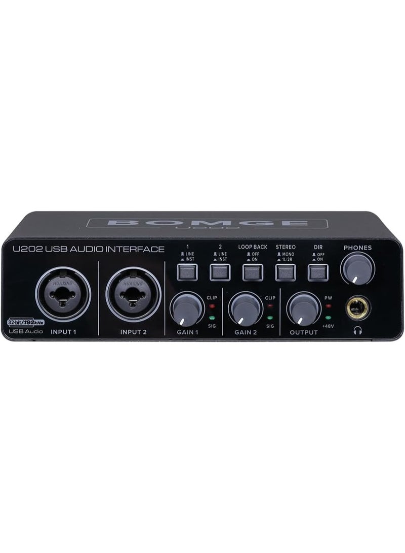 BOMGE U202 USB Audio Interface 32-Bit 192kHz with Dual XLR Inputs and 48V Phantom Power - Image 1