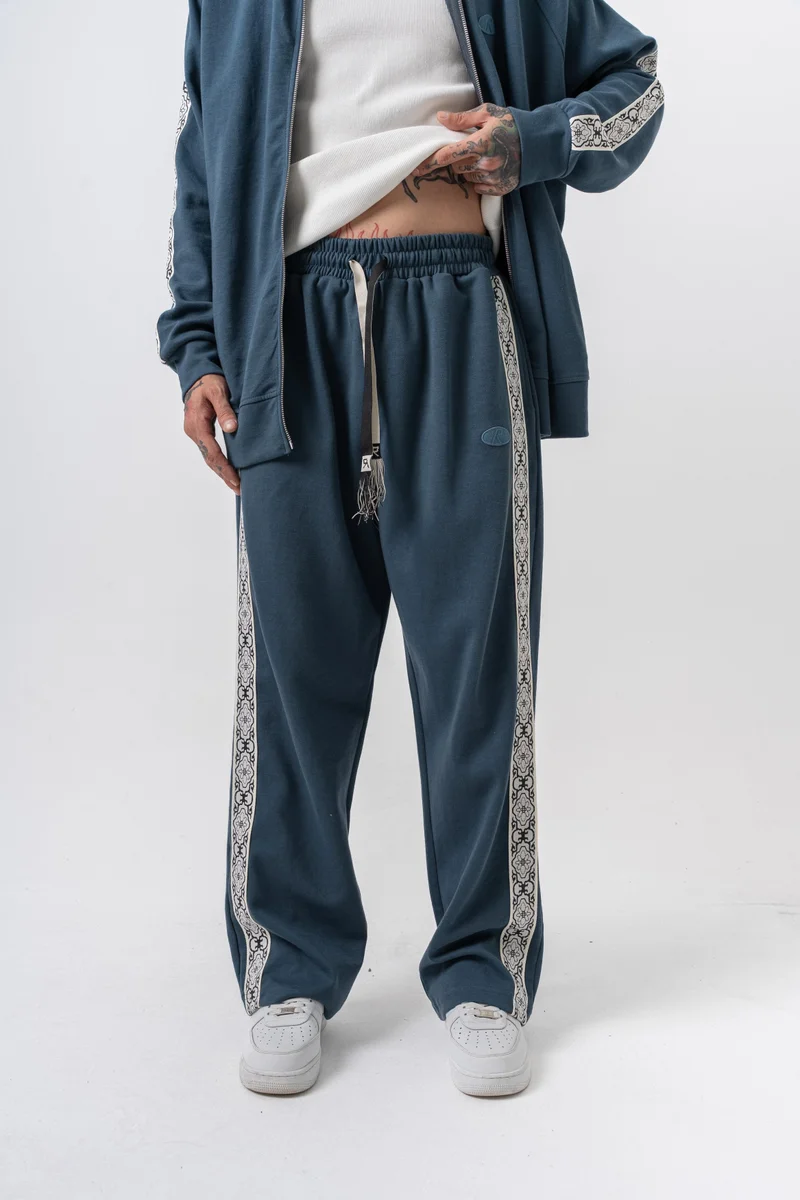 RESPIRE Men's Damask Striped Winter Doubleface Baggy Sweatpants Petrol