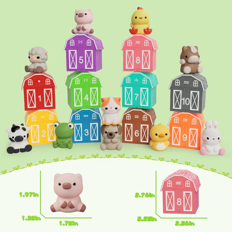 AuroTops Learning Toys for 1 2 3+ Year Old Toddlers, 20pcs Farm Animals Barn Toys Finger Puppets for Kids,Montessori Counting Matching & Color Sorting Toy Set,Easter Christmas Birthday Gift for Baby Boys Girls - Image 3