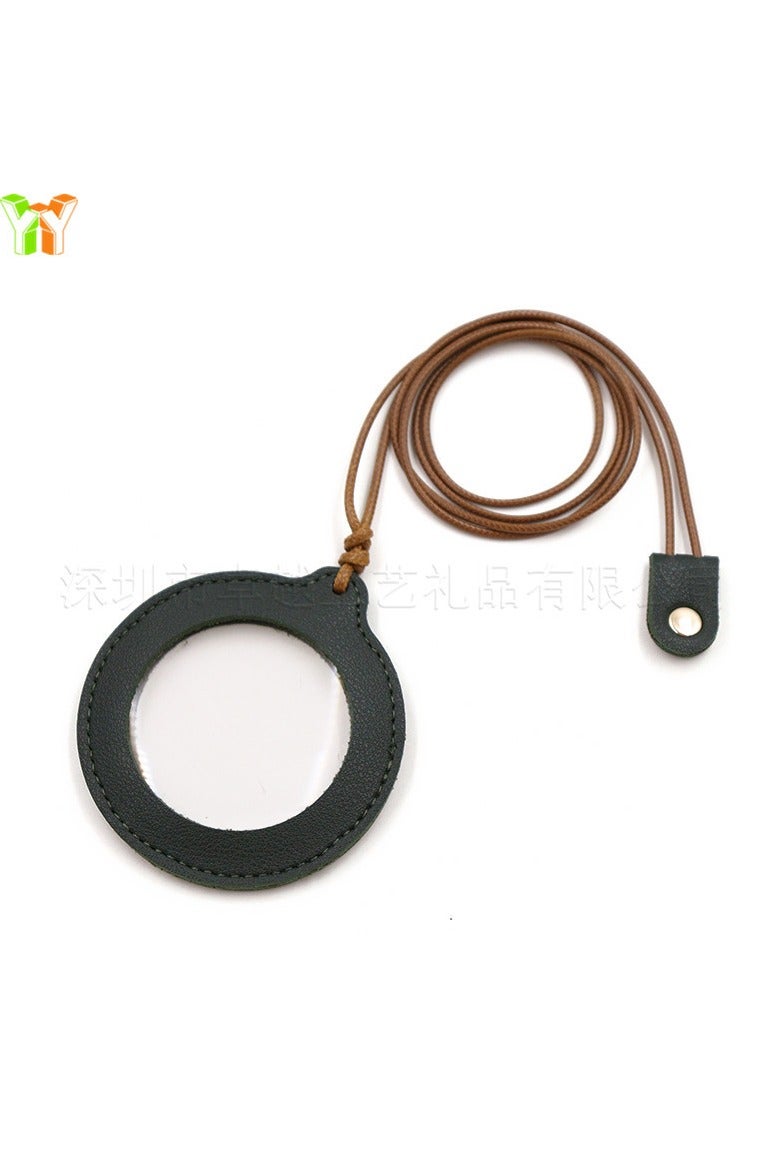 general Simple solid-color adjustable neck-mounted magnifying glass leather case for the elderly, a high-power portable magnifying glass protection case for the elderly.