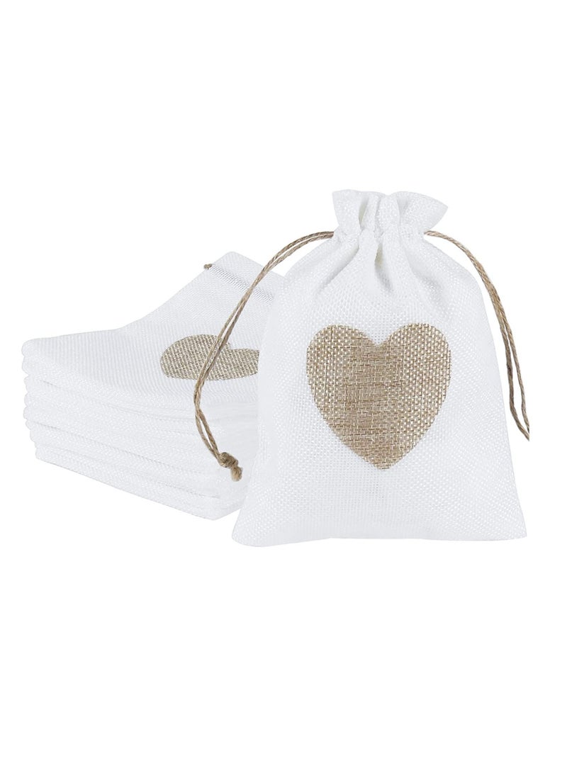 Excefore Burlap Bags, Drawstring Gift Bags with Heart Hessian Jute, 20 Pcs Jewelry Candy Pouches, for Wedding, Baby Shower Party Favors DIY Craft, Grain, Spice Storage Bags, Small Object Storage (14x10cm)  - Image 1