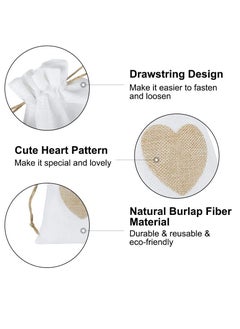Excefore Burlap Bags, Drawstring Gift Bags with Heart Hessian Jute, 20 Pcs Jewelry Candy Pouches, for Wedding, Baby Shower Party Favors DIY Craft, Grain, Spice Storage Bags, Small Object Storage (14x10cm)  - Image 3