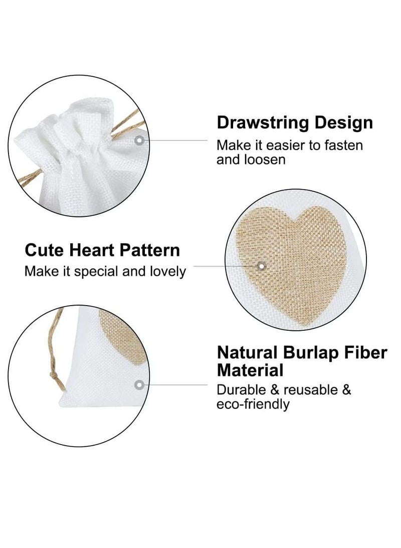 Excefore Burlap Bags, Drawstring Gift Bags with Heart Hessian Jute, 20 Pcs Jewelry Candy Pouches, for Wedding, Baby Shower Party Favors DIY Craft, Grain, Spice Storage Bags, Small Object Storage (14x10cm)  - Image 3