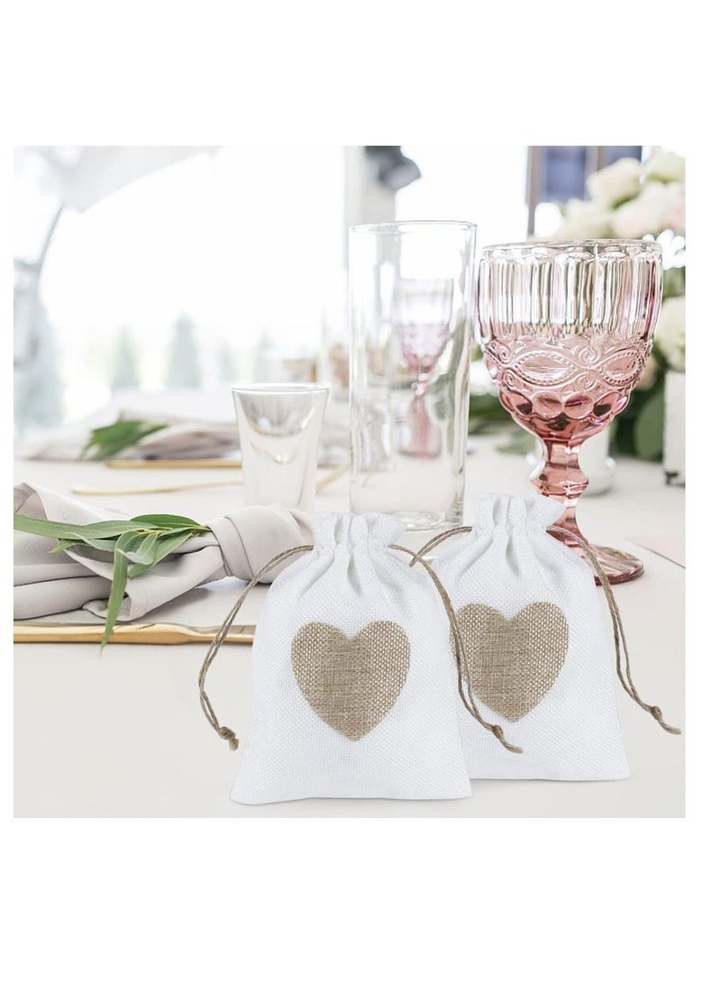 Excefore Burlap Bags, Drawstring Gift Bags with Heart Hessian Jute, 20 Pcs Jewelry Candy Pouches, for Wedding, Baby Shower Party Favors DIY Craft, Grain, Spice Storage Bags, Small Object Storage (14x10cm)  - Image 5