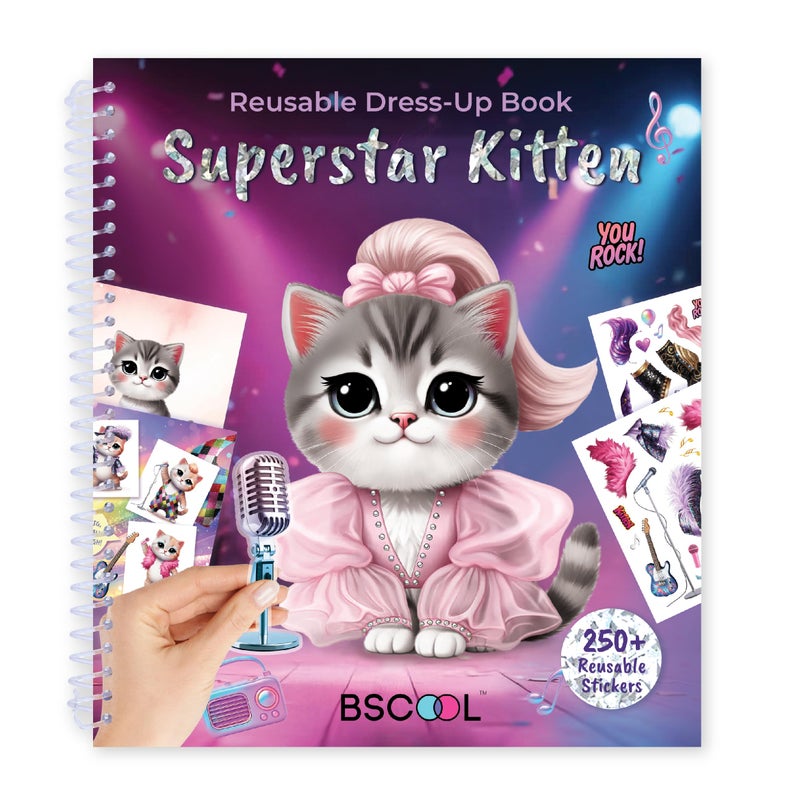 BSCOOL Sticker Dress Up Superstar Kitten - Kids Activity Book Learn Fashion Design for Kitten with Guides and 270+ Reusable Stickers. Gift for Girls Ages 5,6,7,8 - Image 1
