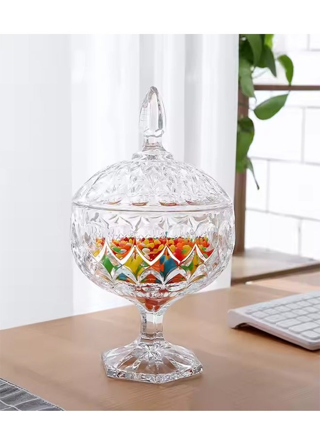 إيه تي إم وعاء سكر زجاجي كريستالي، طبق حلوى مع غطاء، وعاء حلوى - وعاء تخزين الحلوى والمكسرات  - Image 2