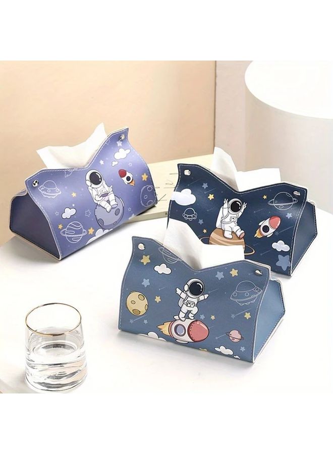 Dark Blue Astronaut Themed Octagonal Tissue Box Waterproof Leather Home Decor - Image 2