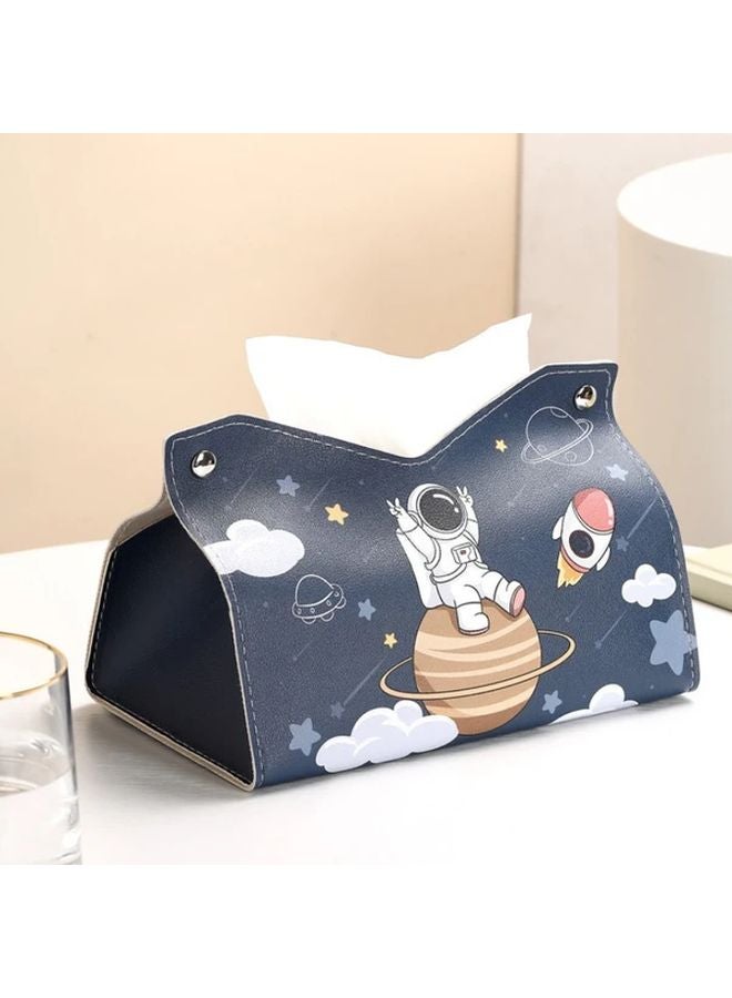 Dark Blue Astronaut Themed Octagonal Tissue Box Waterproof Leather Home Decor - Image 1