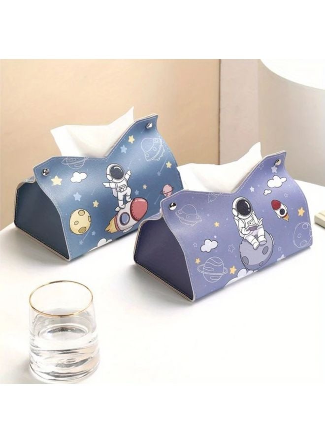 Dark Blue Astronaut Themed Octagonal Tissue Box Waterproof Leather Home Decor - Image 5