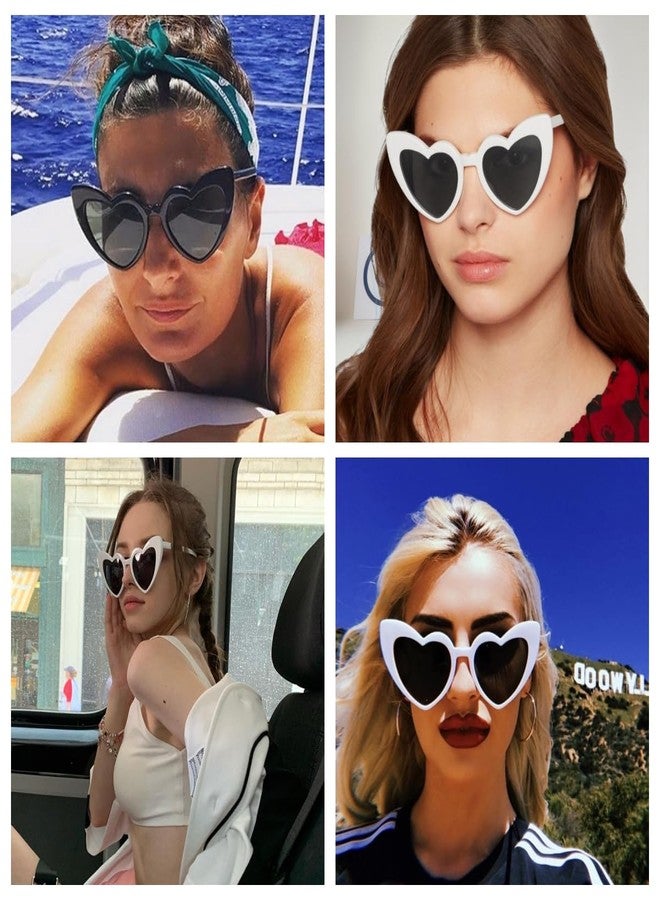 آي كانو نظارات شمسية على شكل قلب من إيكانو، 6 قطع، للنساء، هدية مثالية لحفلات توديع العزوبية، نظارات شمسية بالجملة، نظارات بتصميم عين القطة الكلاسيكية على شكل قلب (أبيض/أسود) - Image 4