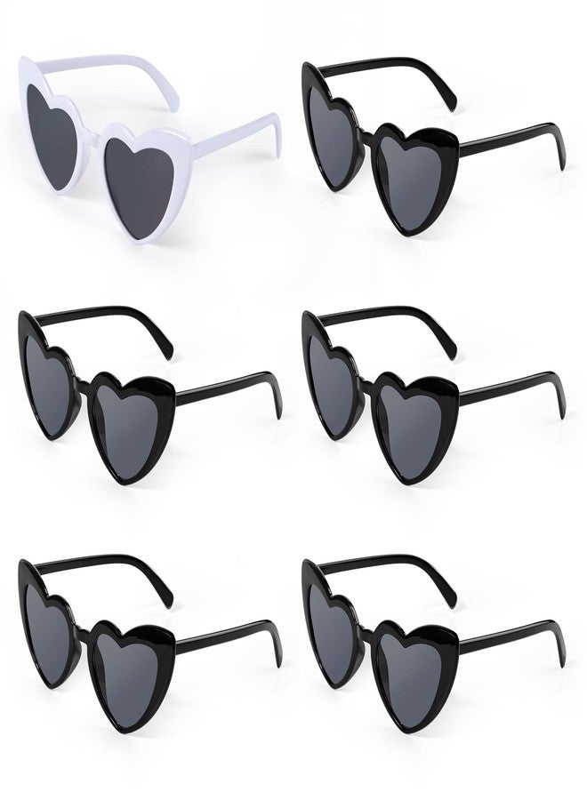 آي كانو نظارات شمسية على شكل قلب من إيكانو، 6 قطع، للنساء، هدية مثالية لحفلات توديع العزوبية، نظارات شمسية بالجملة، نظارات بتصميم عين القطة الكلاسيكية على شكل قلب (أبيض/أسود) - Image 1