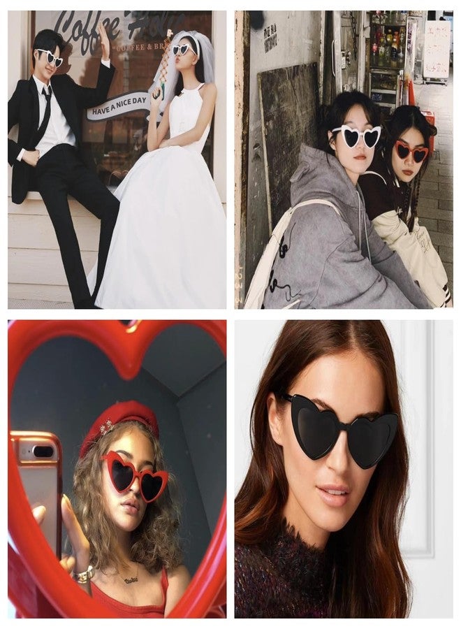 آي كانو نظارات شمسية على شكل قلب من إيكانو، 6 قطع، للنساء، هدية مثالية لحفلات توديع العزوبية، نظارات شمسية بالجملة، نظارات بتصميم عين القطة الكلاسيكية على شكل قلب (أبيض/أسود) - Image 5