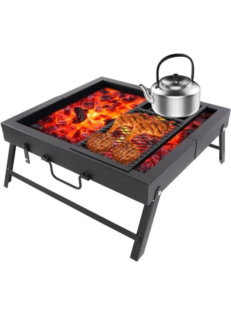 ALGHAFA Foldable square charcoal grill for BBQ, portable charcoal grill for picnics and camping with a bag for easy carrying ,Black GH-BBQ-S - Image 1