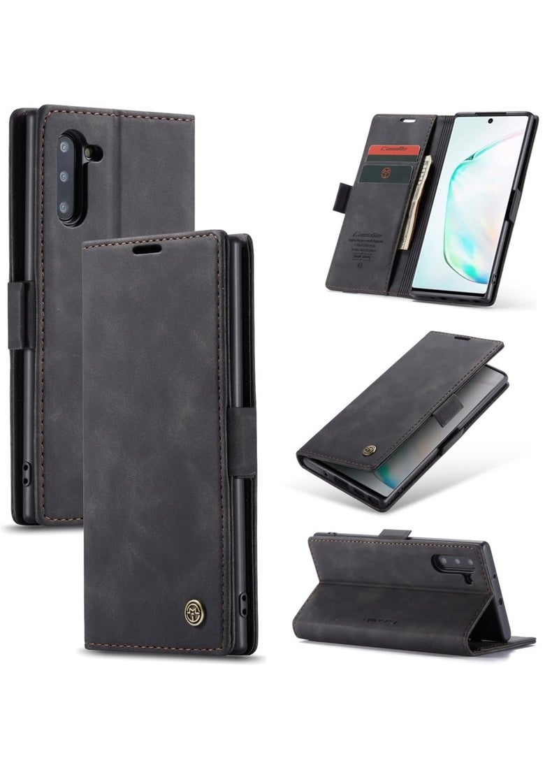 CaseMe Phone Case Luxury PU Leather Design 013 Flip Cover Card Slot Holder Cover For Samsung Galaxy Note 10  (Black) - Image 1