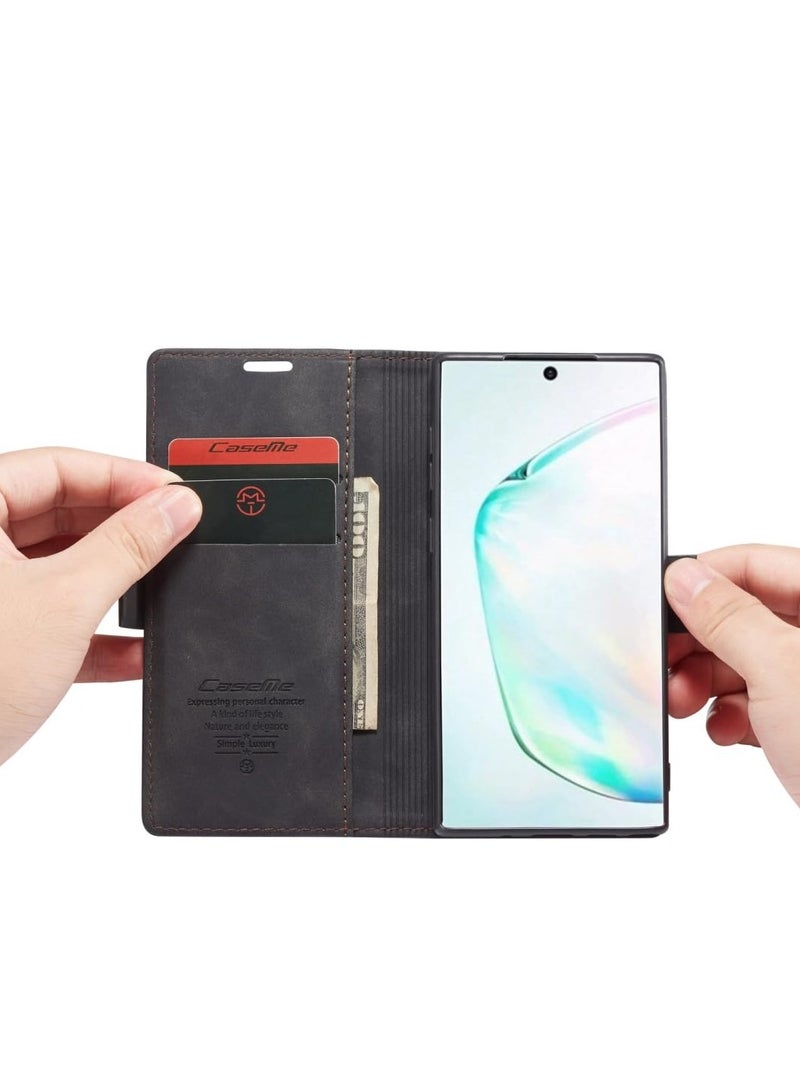 CaseMe Phone Case Luxury PU Leather Design 013 Flip Cover Card Slot Holder Cover For Samsung Galaxy Note 10  (Black) - Image 2