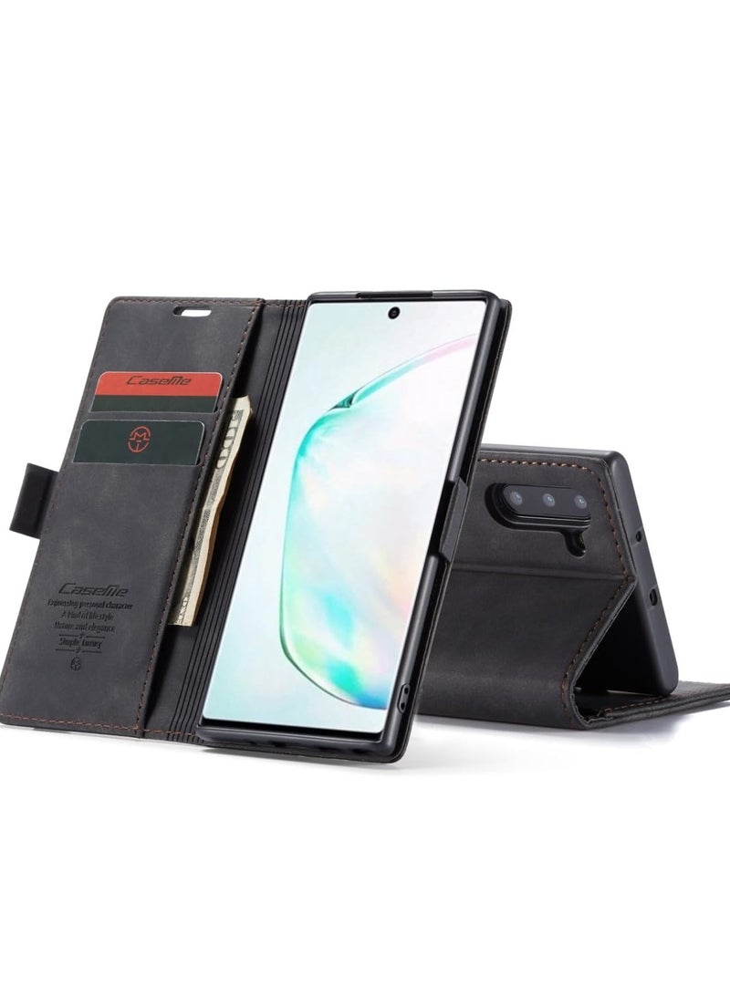 CaseMe Phone Case Luxury PU Leather Design 013 Flip Cover Card Slot Holder Cover For Samsung Galaxy Note 10  (Black) - Image 3