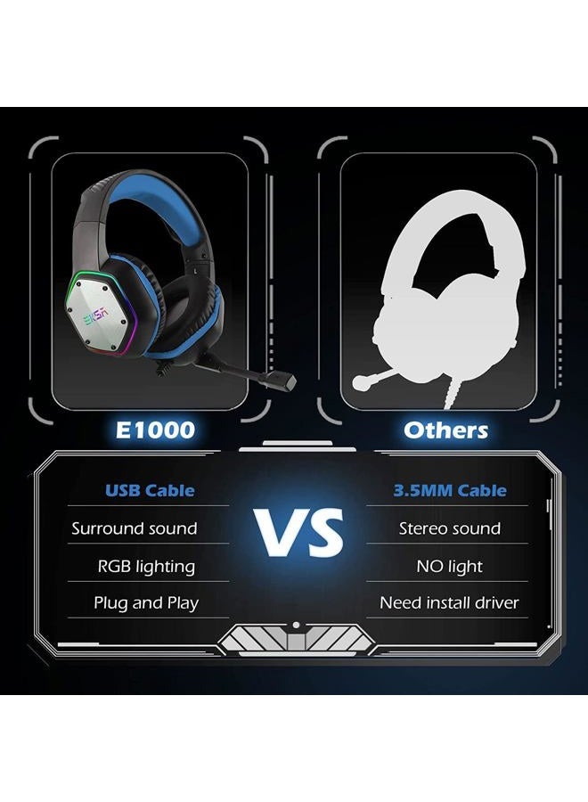 EKSA E1000 Gaming Headset, Computer Headphones with Noise Canceling Mic & RGB Light, 7.1 Surround Sound, Compatible with PC, PS4 PS5 Console, Laptop - Image 4