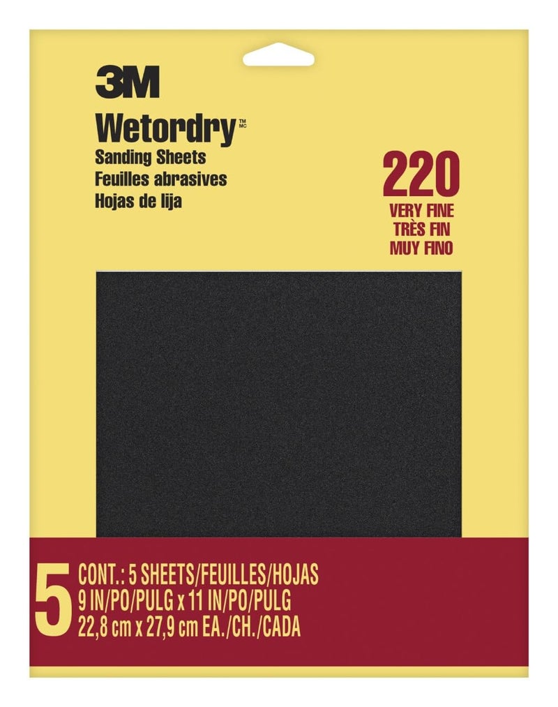 3M Wetordry Sandpaper, 5 Sheets, 9 in x 11 in, 220 Grit, Very Fine, Use for Wet and Dry Sanding, For Sanding Between Coats of Varnish, Lacquer, Paint & Other Finishes, Waterproof Paper (9087DC-NA) - Image 5