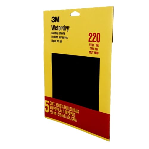 3M Wetordry Sandpaper, 5 Sheets, 9 in x 11 in, 220 Grit, Very Fine, Use for Wet and Dry Sanding, For Sanding Between Coats of Varnish, Lacquer, Paint & Other Finishes, Waterproof Paper (9087DC-NA) - Image 2