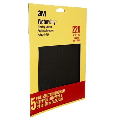 3M Wetordry Sandpaper, 5 Sheets, 9 in x 11 in, 220 Grit, Very Fine, Use for Wet and Dry Sanding, For Sanding Between Coats of Varnish, Lacquer, Paint & Other Finishes, Waterproof Paper (9087DC-NA) - Image 3