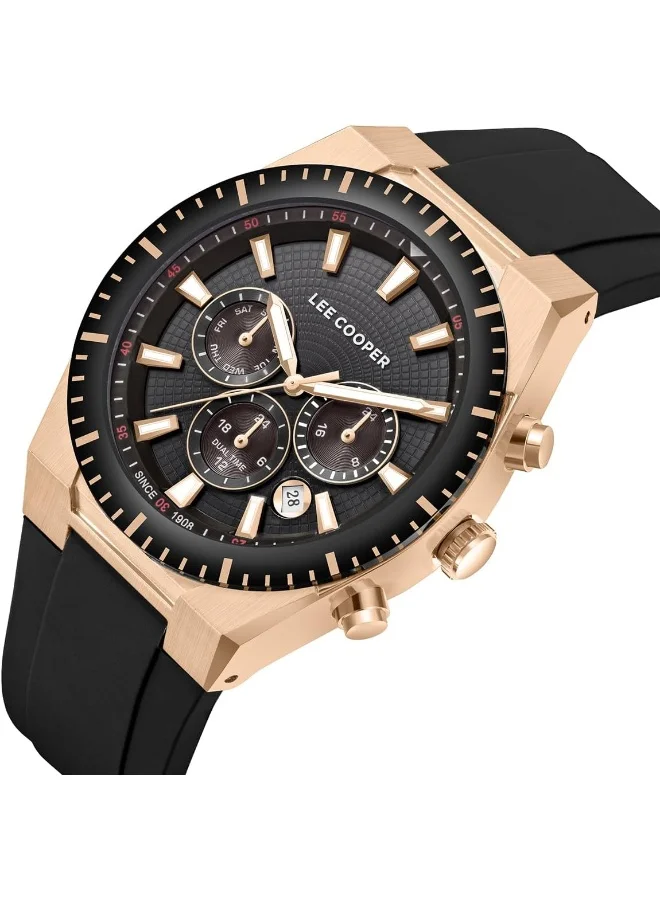 Lee Cooper LEE COOPER Men's JP25 Movement Watch, Multi Function Display and Silicone Strap - LC08088.451, Black