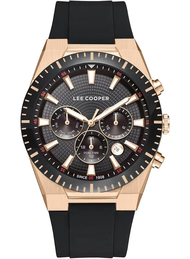 Lee Cooper LEE COOPER Men's JP25 Movement Watch, Multi Function Display and Silicone Strap - LC08088.451, Black