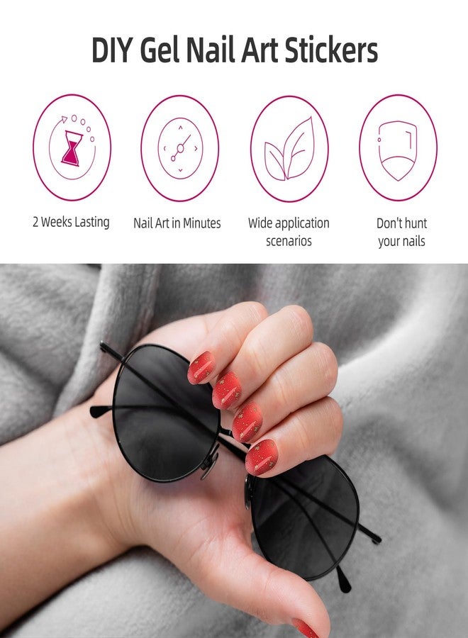 DUKASOU Semi Cured Gel Nail Strips, 28 pcs Gel Nails Stickers for Women Work with Any UV Lamp, Long Lasting Nail Wraps for Home DIY Nails (Gold Shard) - Image 4