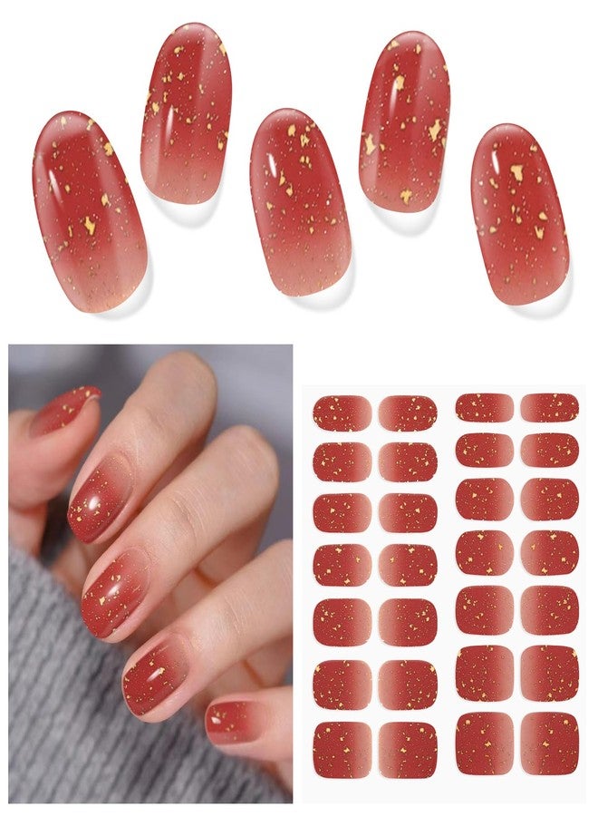 DUKASOU Semi Cured Gel Nail Strips, 28 pcs Gel Nails Stickers for Women Work with Any UV Lamp, Long Lasting Nail Wraps for Home DIY Nails (Gold Shard) - Image 1