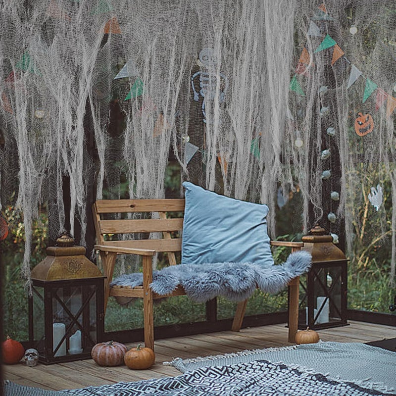 RunNico 400x36 Inch Large Size Gray Halloween Creepy Gauze Cloth Decoration,Spooky Fabric Cloth,Halloween Haunted Cheesecloth for Drapes,Stairway Decor,Outdoors Doorways Decorations - Image 5