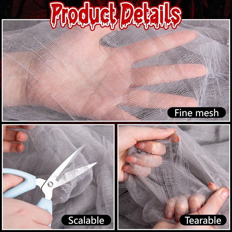 RunNico 400x36 Inch Large Size Gray Halloween Creepy Gauze Cloth Decoration,Spooky Fabric Cloth,Halloween Haunted Cheesecloth for Drapes,Stairway Decor,Outdoors Doorways Decorations - Image 3