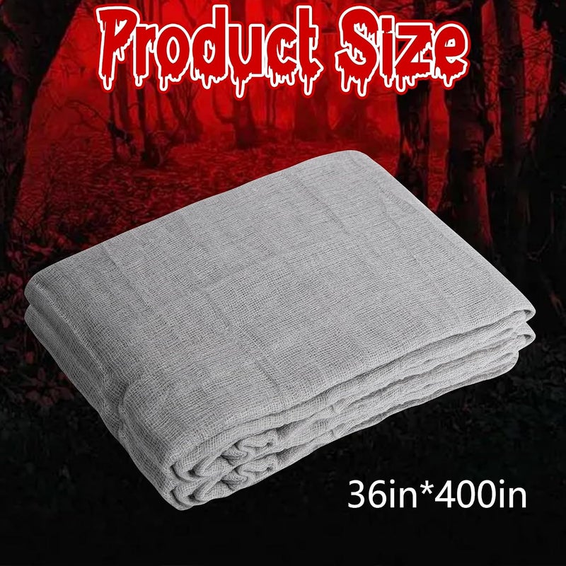 RunNico 400x36 Inch Large Size Gray Halloween Creepy Gauze Cloth Decoration,Spooky Fabric Cloth,Halloween Haunted Cheesecloth for Drapes,Stairway Decor,Outdoors Doorways Decorations - Image 2