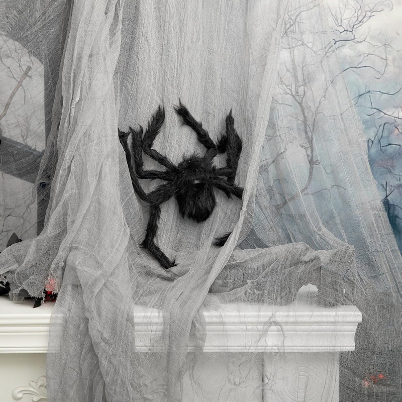 RunNico 400x36 Inch Large Size Gray Halloween Creepy Gauze Cloth Decoration,Spooky Fabric Cloth,Halloween Haunted Cheesecloth for Drapes,Stairway Decor,Outdoors Doorways Decorations - Image 1