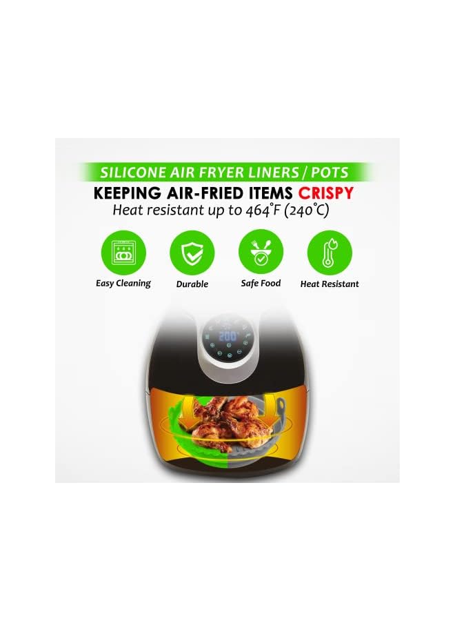 Raxoom Fryer Liners [2 Pcs] – Reusable Silicone Air Fryer Liner, 7.5 inch Foldable Collapsible Silicone Baking Pot, Easy to Clean Accessory for Air Fryer, Oven & Microwave (Green & Grey) - Image 3