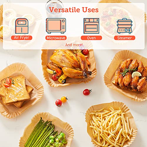 COSORI Air Fryer Liners, 100 PCS Square Disposable Paper Liners, Non-Stick Silicone Oil Coating, Little to No Cleaning, 7.9" Unbleached Food Grade, Resistant to 465°F, Thickened Not Easy to Break - Image 5