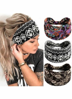 Excefore Hair Bands, 3 Pcs Boho Headbands Leopard Bands Knoted Turban Headband Stretch Twist Head Wraps Stripe Cloth for Women and Girls  - Image 1